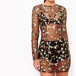 PrettyLittleThing | Marlie Black Embroidered Floral Sheer Lace Mini Dress